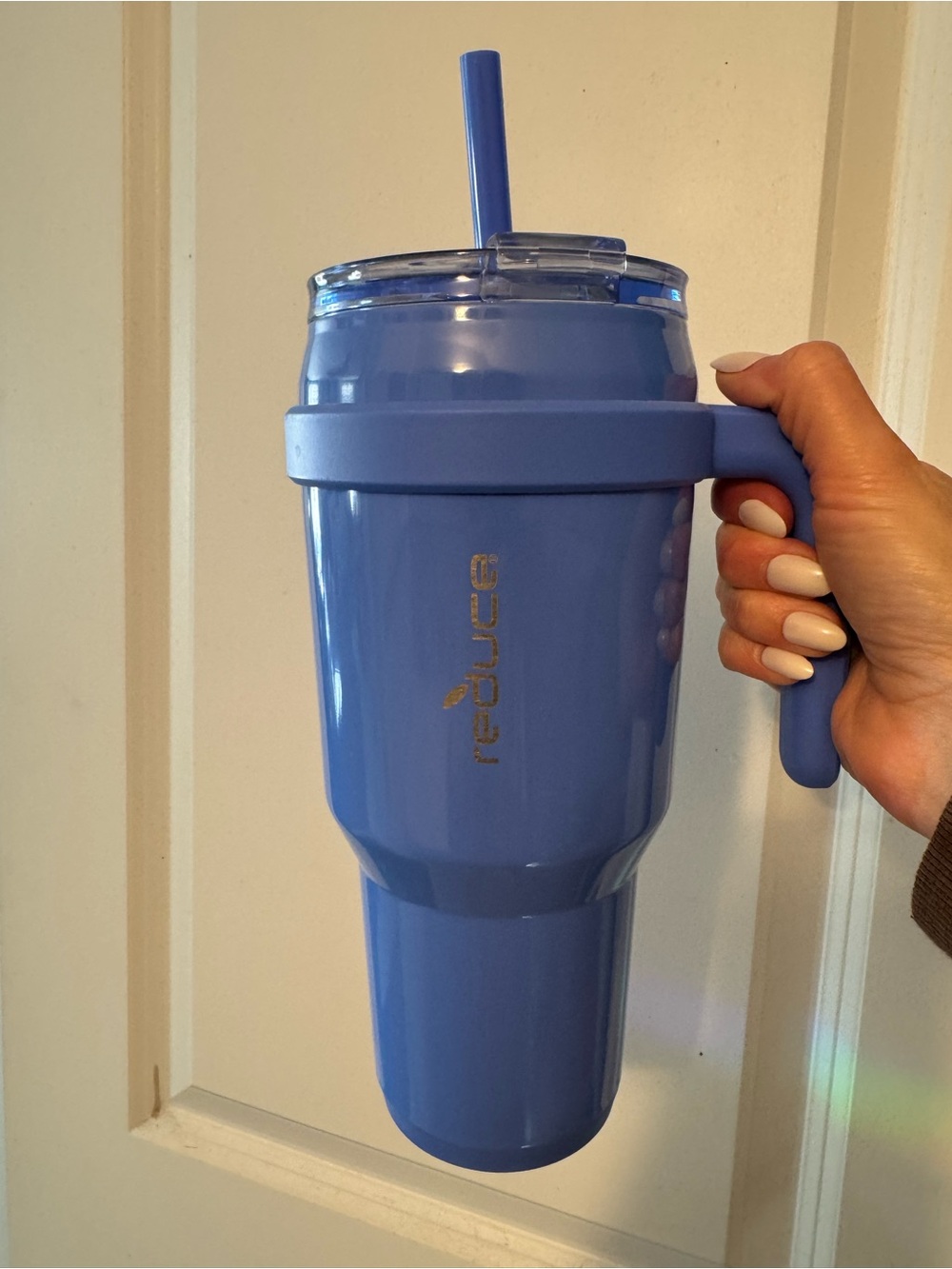 Reduce Branded Large Blue Travel Tumbler with Handle & Straw